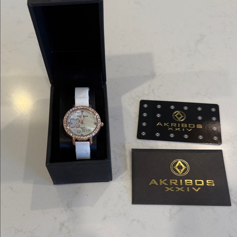 Akribos XXIV Women's Rose Gold and White Watch